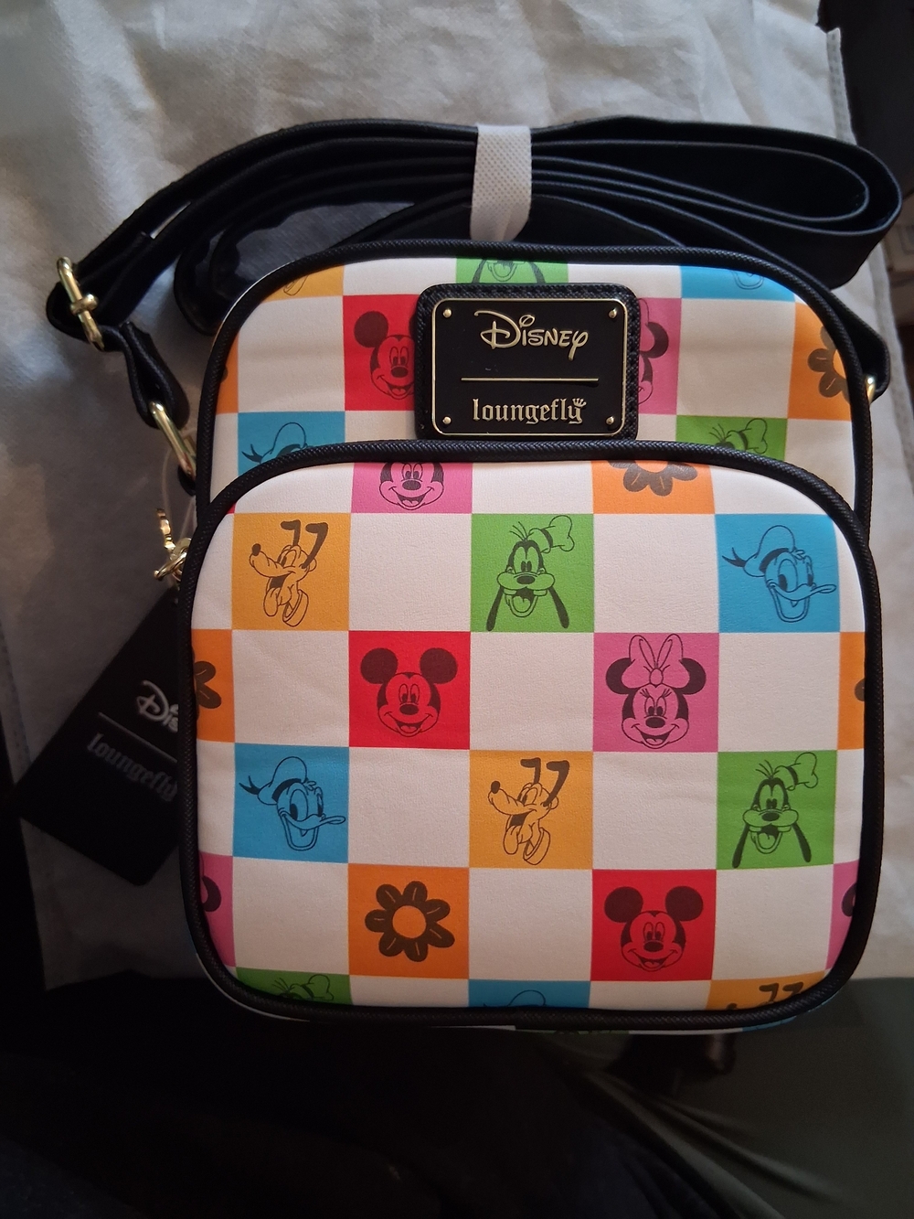 Loungefly Disney Multicolor Checkerboard Mickey & Friends Crossbody Bag